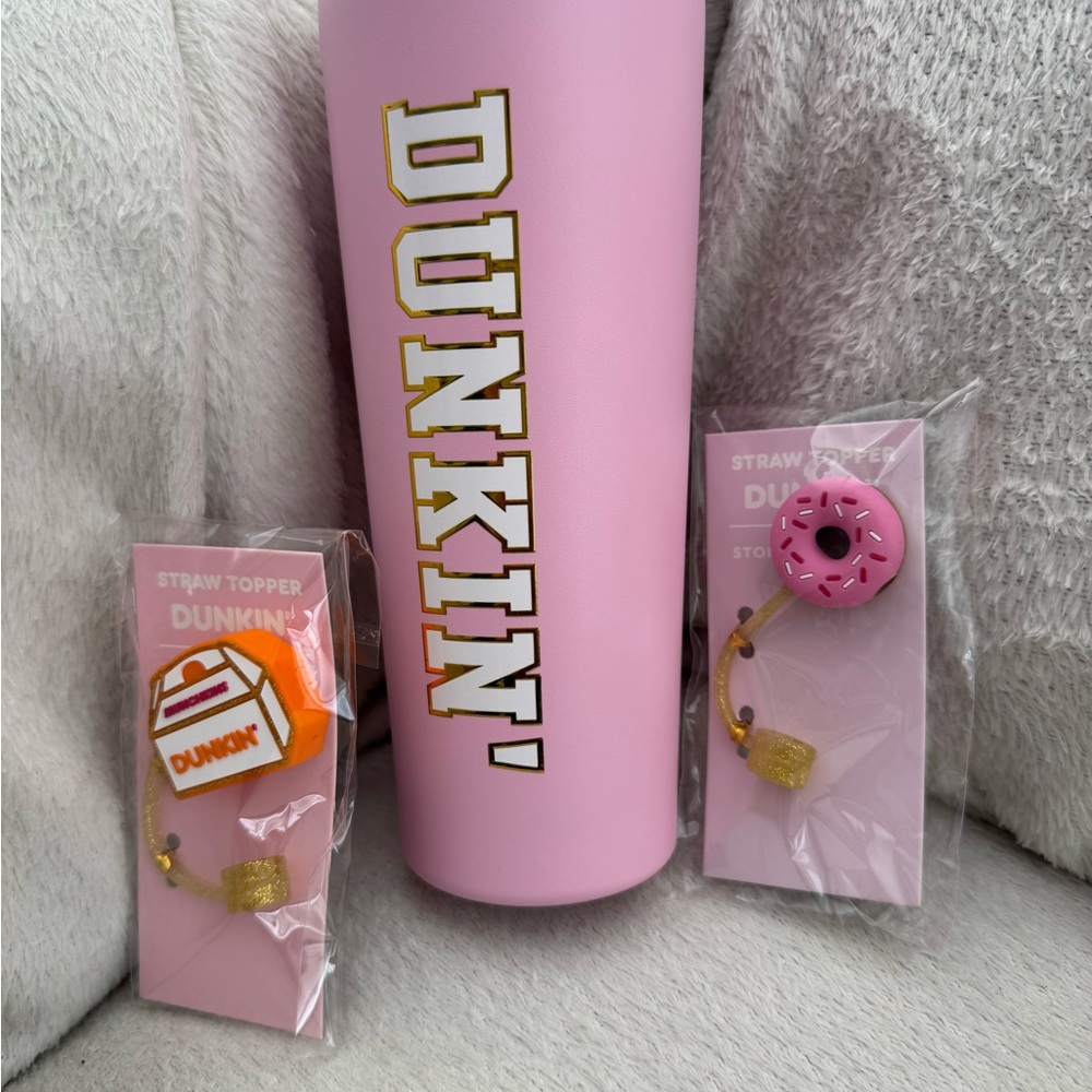 Dunkin' Pink Tumbler with Straw Toppers